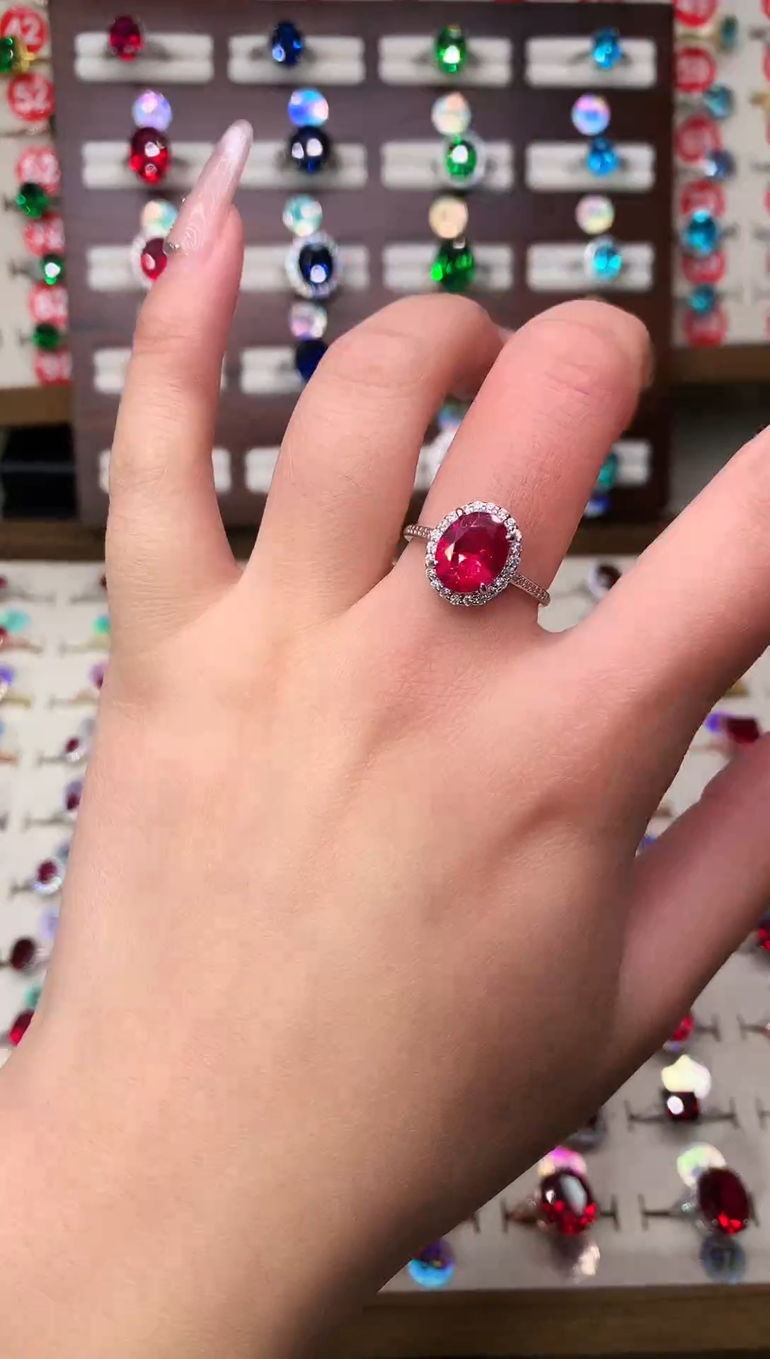 银S925镶嵌戒指红宝石8*10 银托