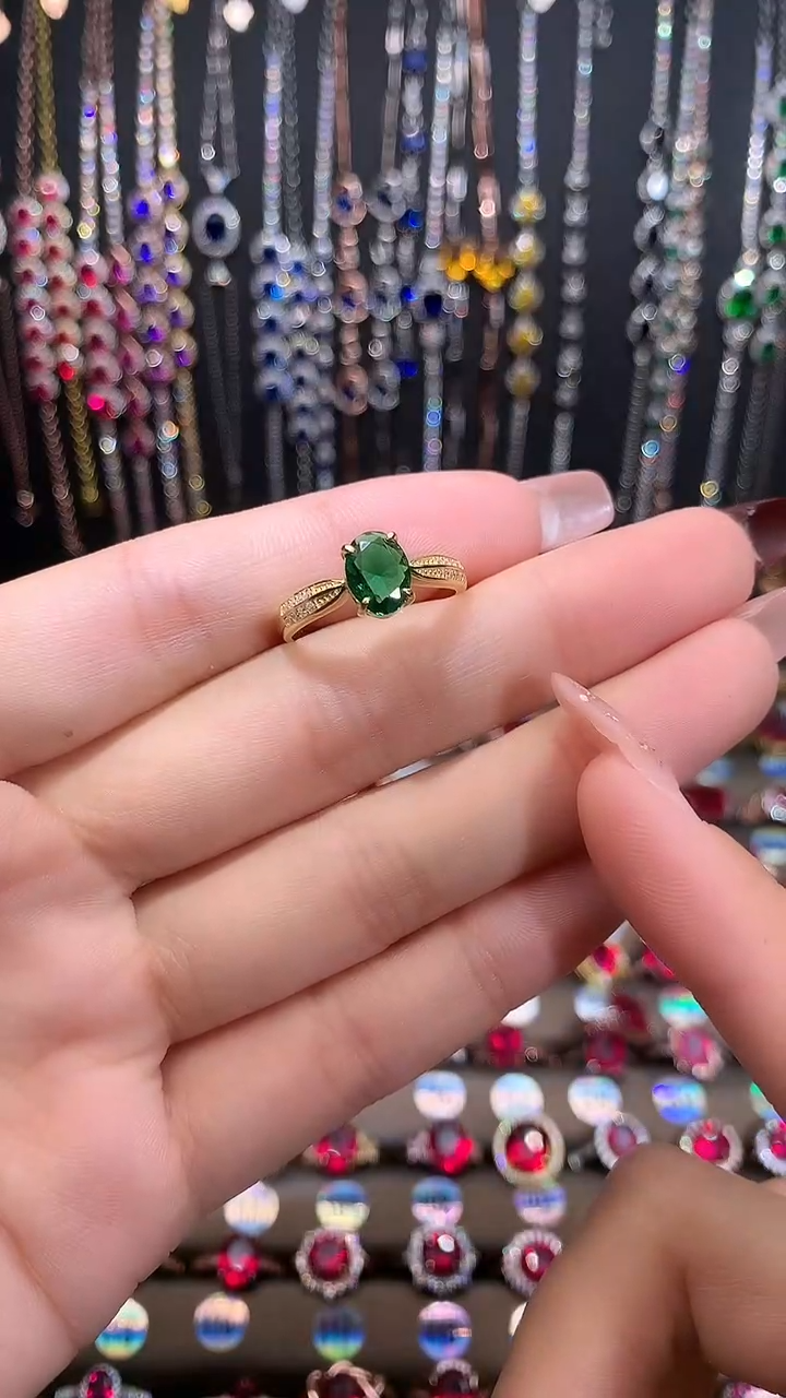 【闪购商品】透辉石戒指银S925镶嵌6.8金