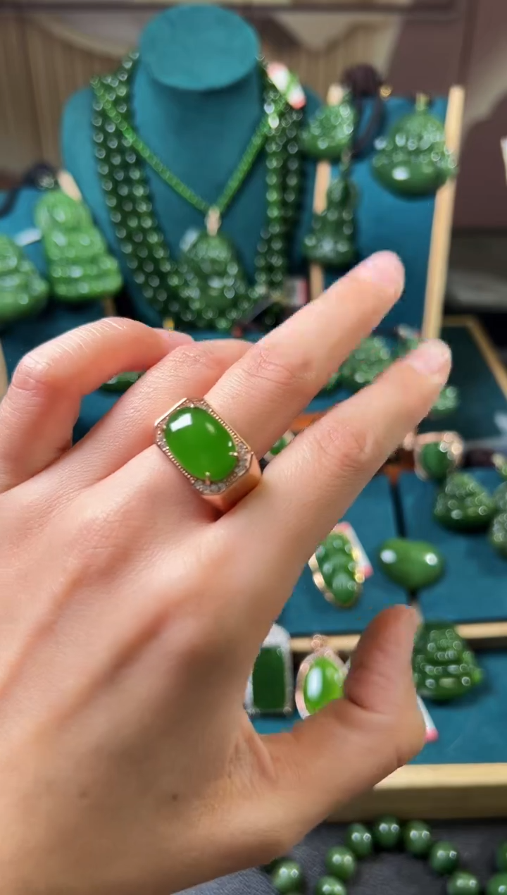 【闪购商品】和田玉（碧玉）戒指银S925镶嵌碧玉