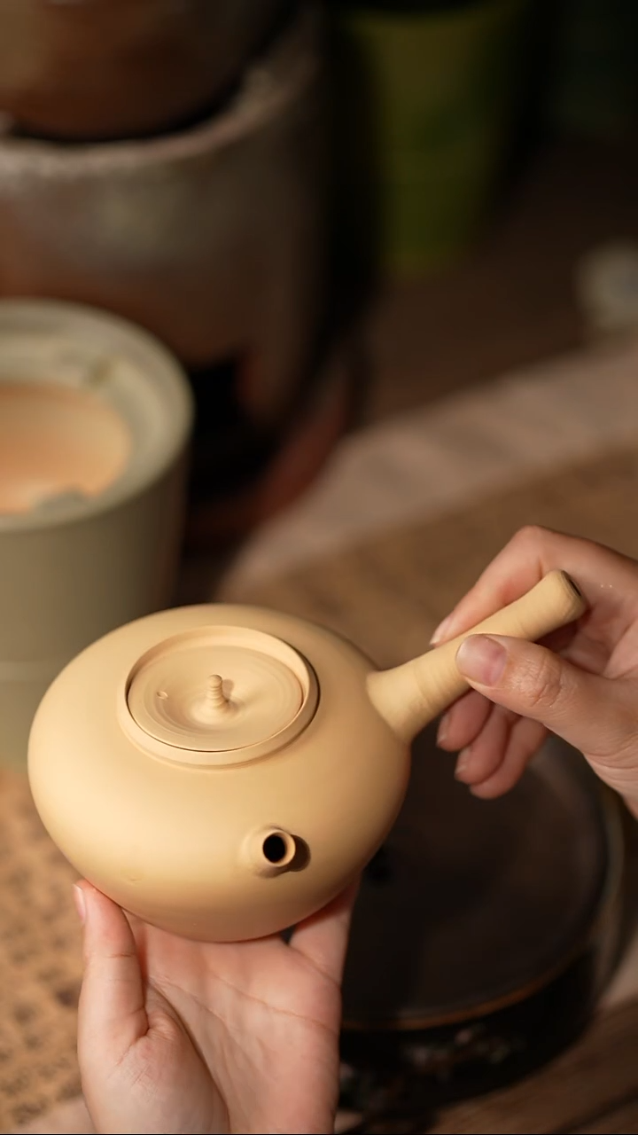 005纯手拉侧把壶白泥