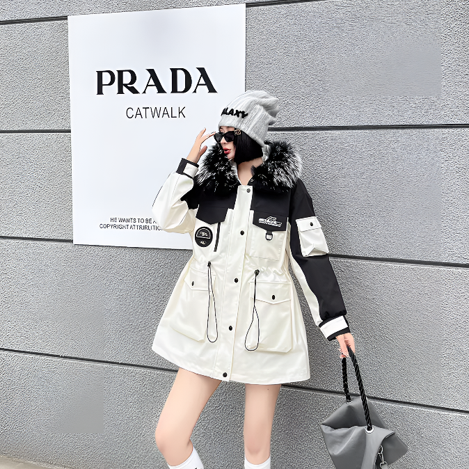 女款冬可拆卸貉子毛领兔毛内胆真毛皮草宽松冲锋衣派克服Y2511