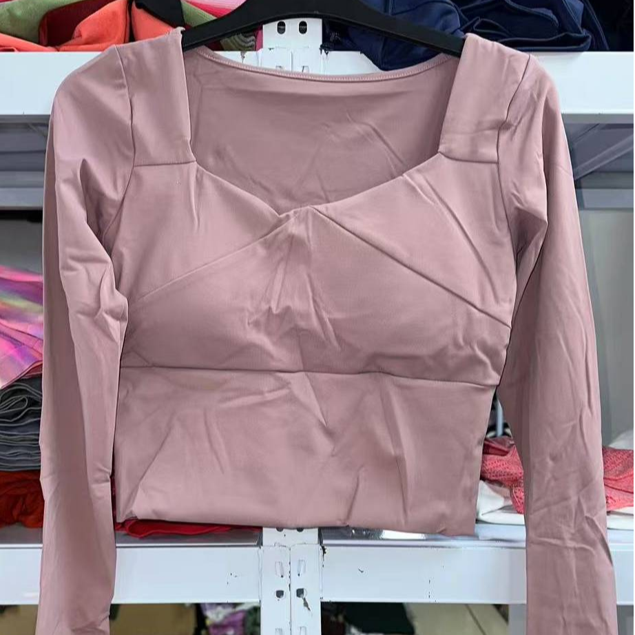 KAKA开领短款长袖杯垫瑜伽服T恤-17D-A143