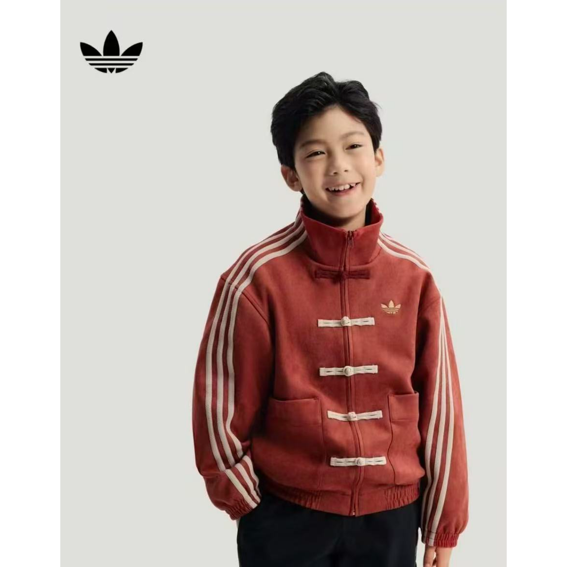 adidas阿迪达斯官方三叶草男大童马年红品百搭运动夹克外套IA8896