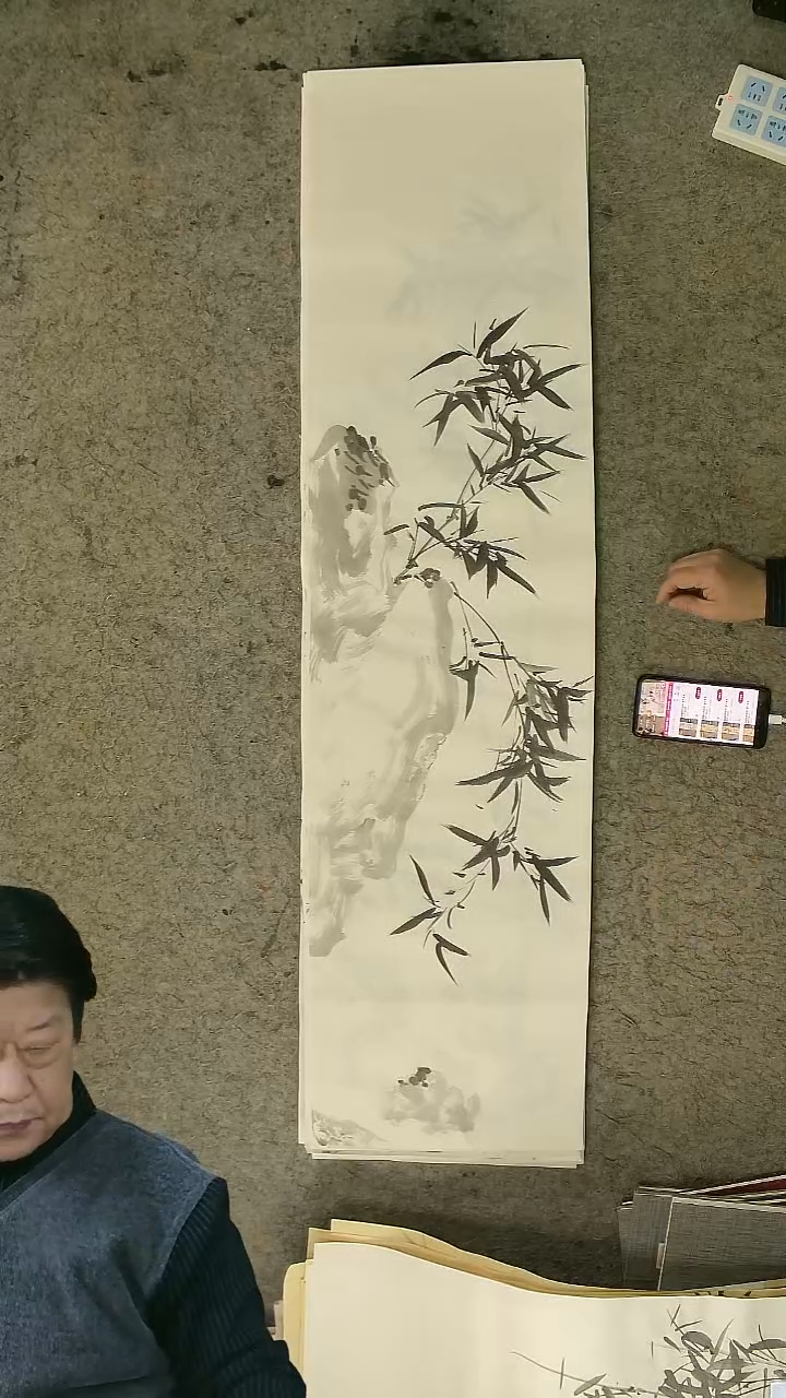 国画四尺对开  墨竹条屏 34*138cm