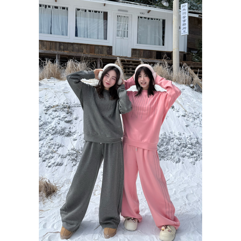 MoNvKiKiPlus9大码微胖秋冬加绒休闲运动卫衣两件套套装#F0023