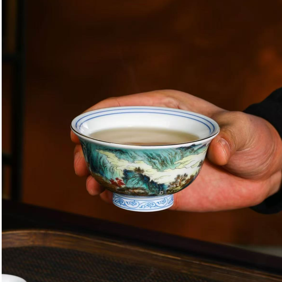 景德镇珐琅彩富春山居图茶器家用高端茶器手工小压手客杯（容量60）
