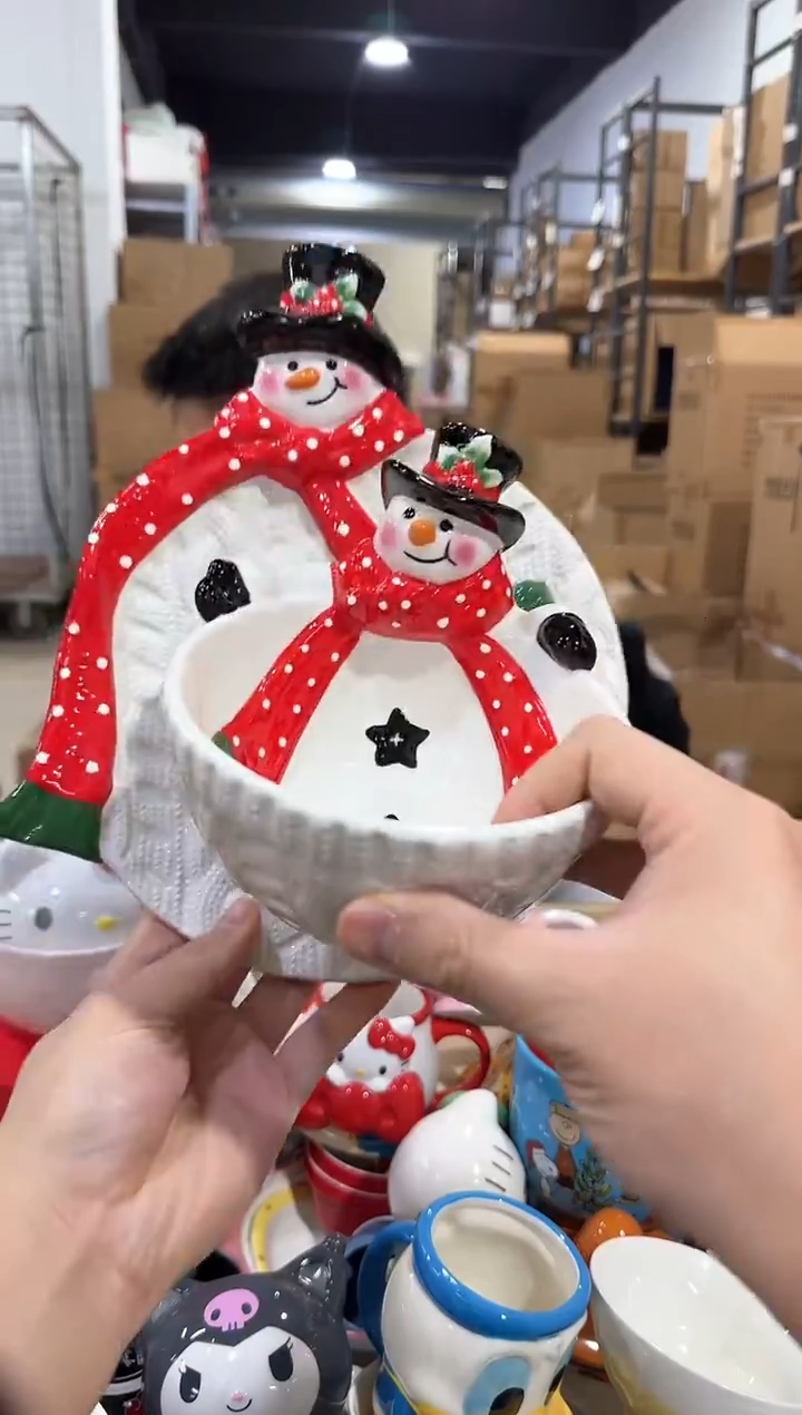 瓷片原盒雪人盘加雪人碗