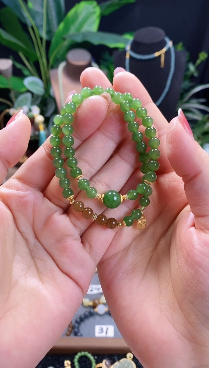 【闪购商品】和田玉（碧玉）手链未镶嵌精品6m俄料碧玉双圈手串