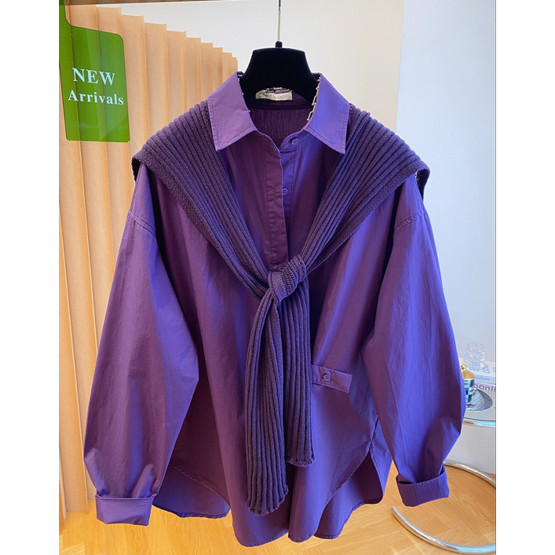 高级氛围感紫色披肩衬衫女2025新款韩版宽松气质大版松弛感上衣秋