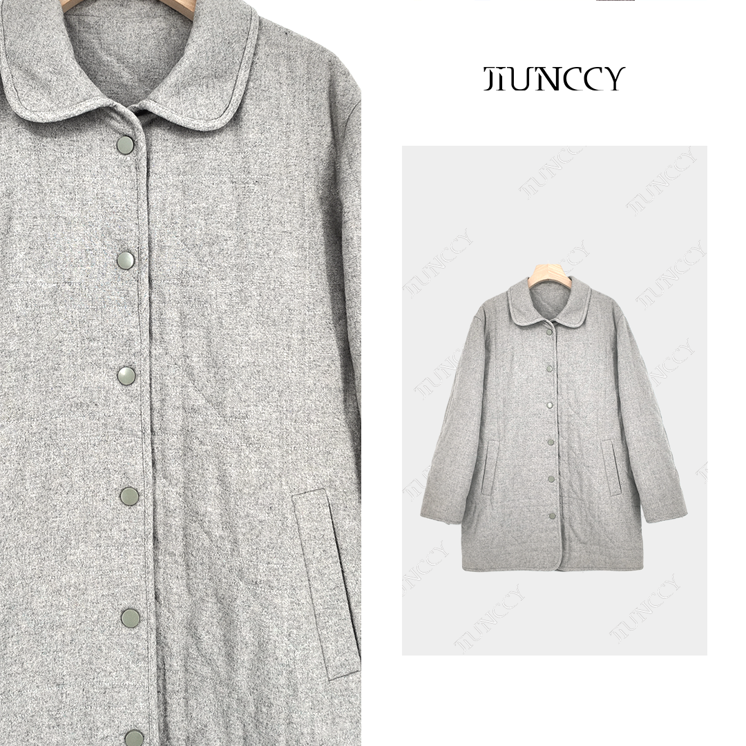 JIUNCCY【间格】羊毛混纺95白鹅绒绗缝工艺圆角翻领羽绒服52YYRF006