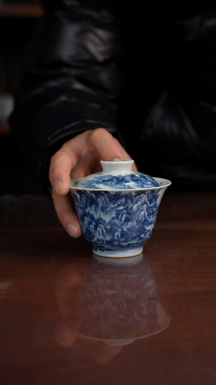 景琳藏青花北派山水溪山楼观图