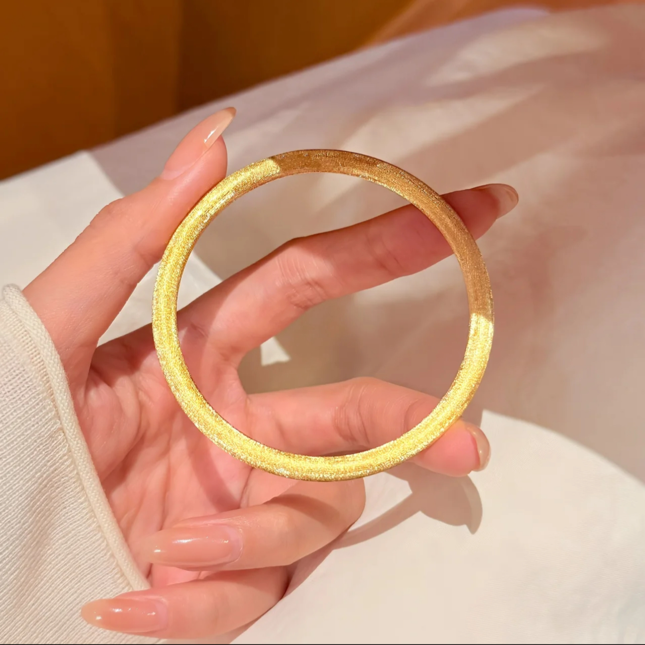 铜合金手镯 新中式古法丝绒拉丝素圈手镯女款气质简约百搭不掉色