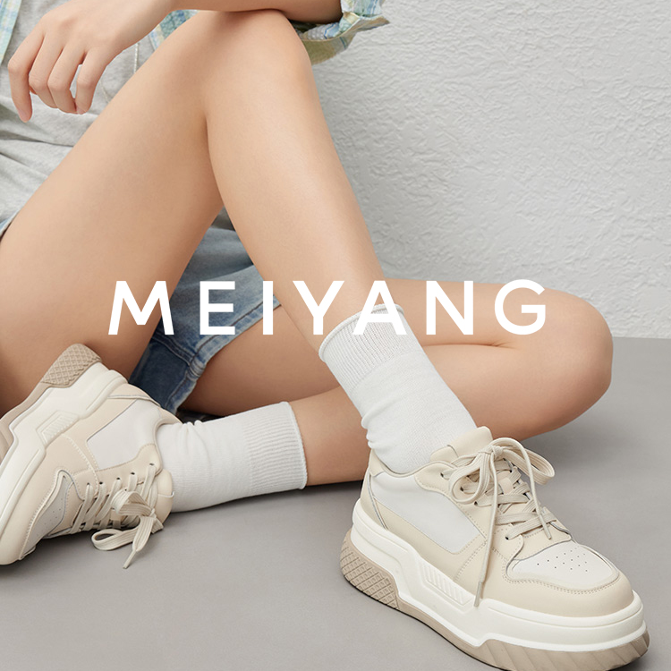美洋MEIYANG 胖丁休闲鞋 海拔神助攻！圆头系带撞色厚底鞋