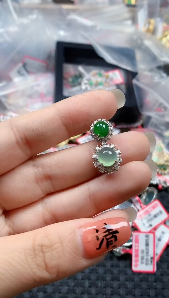 银S925镶嵌戒指翡翠天然A货缅甸翡翠