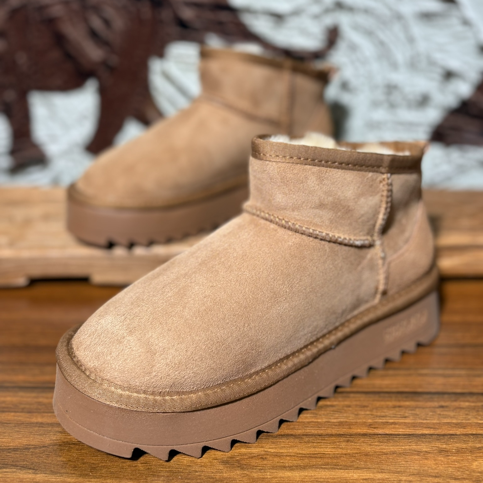 加大码 35-42 皮毛一体女士雪地靴冬天大棉鞋厚底防滑加毛加厚