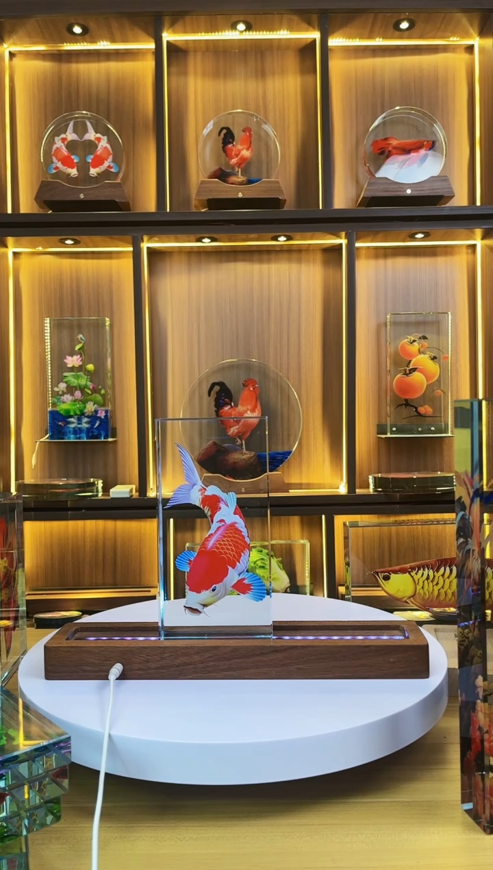 有机玻璃墨*细微暇尺寸20*10*4鲤鱼+底座