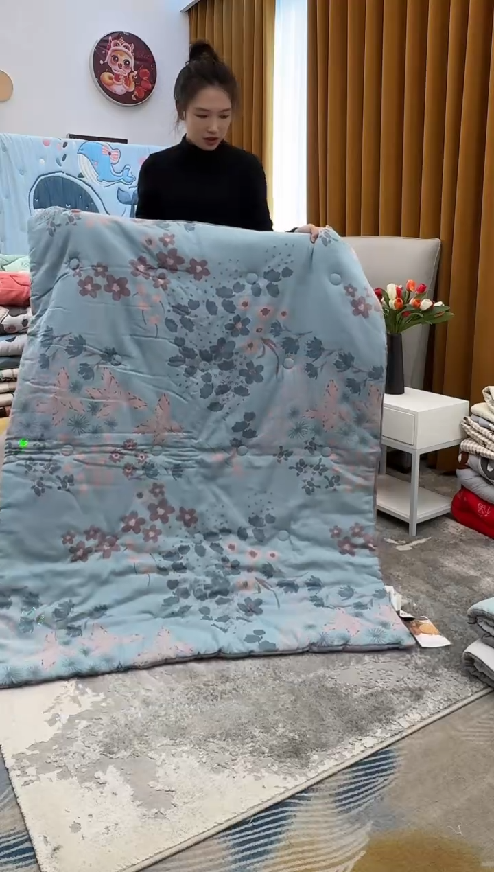 棉质花润**然蓝花小被-120x150