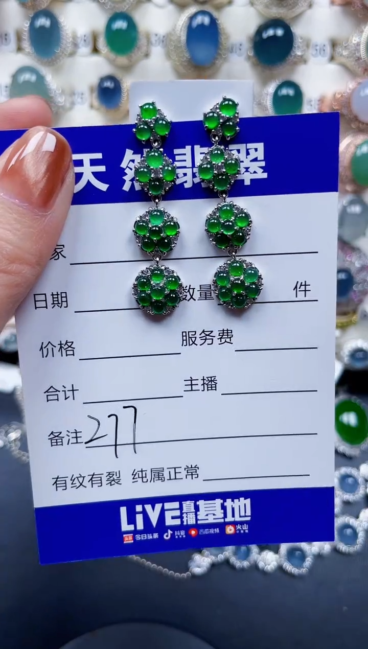 银S925镶嵌翡翠耳饰277