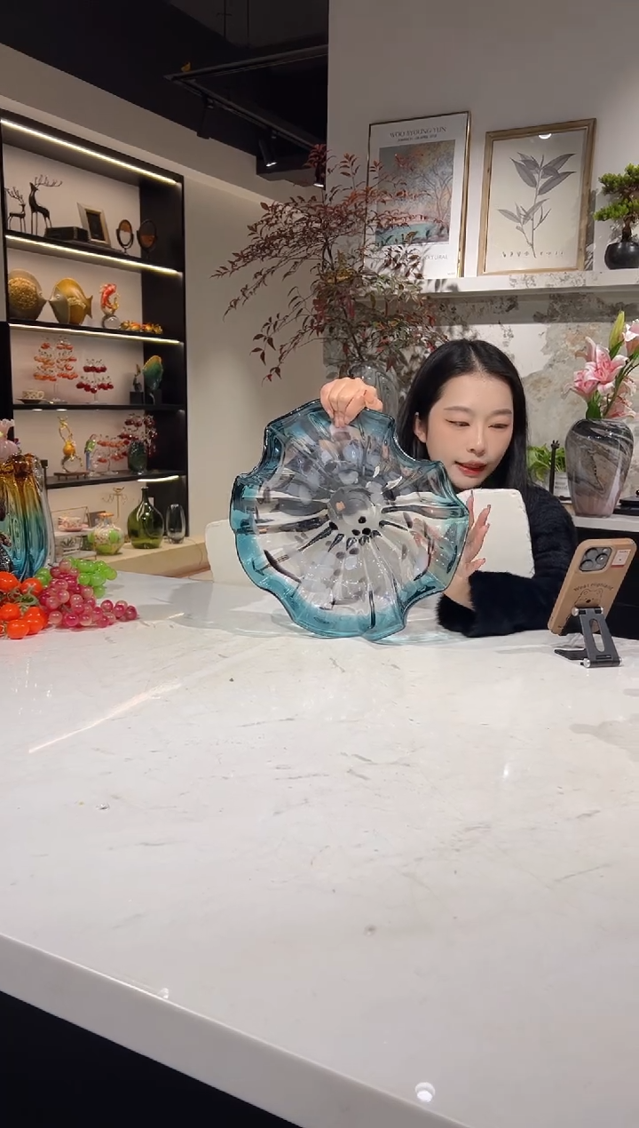 【闪购商品】琉璃蓝色荷叶小果盘