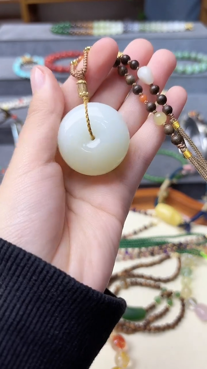 颈饰未镶嵌和田玉和田玉平安扣吊坠15*33mmHX