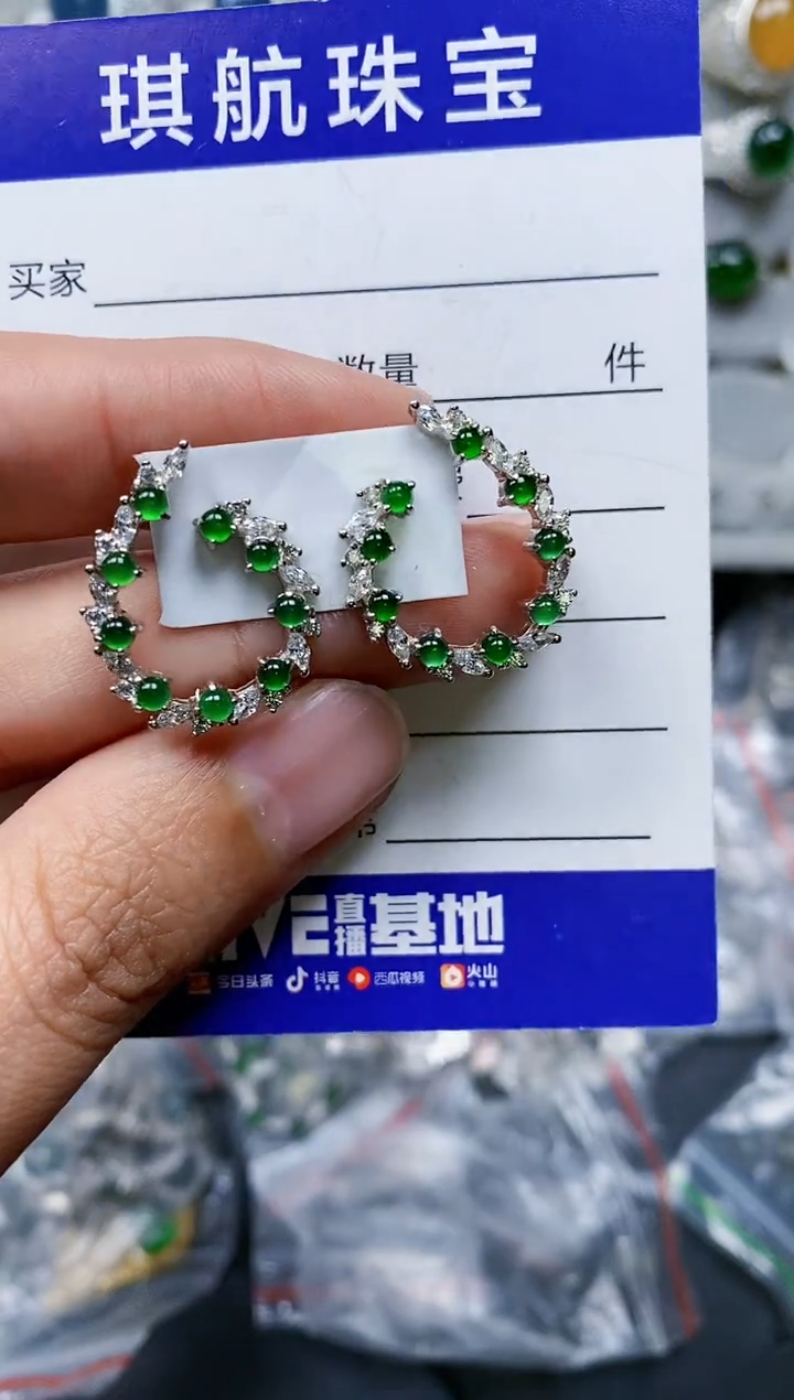 【闪购商品】翡翠耳饰银S925镶嵌0583