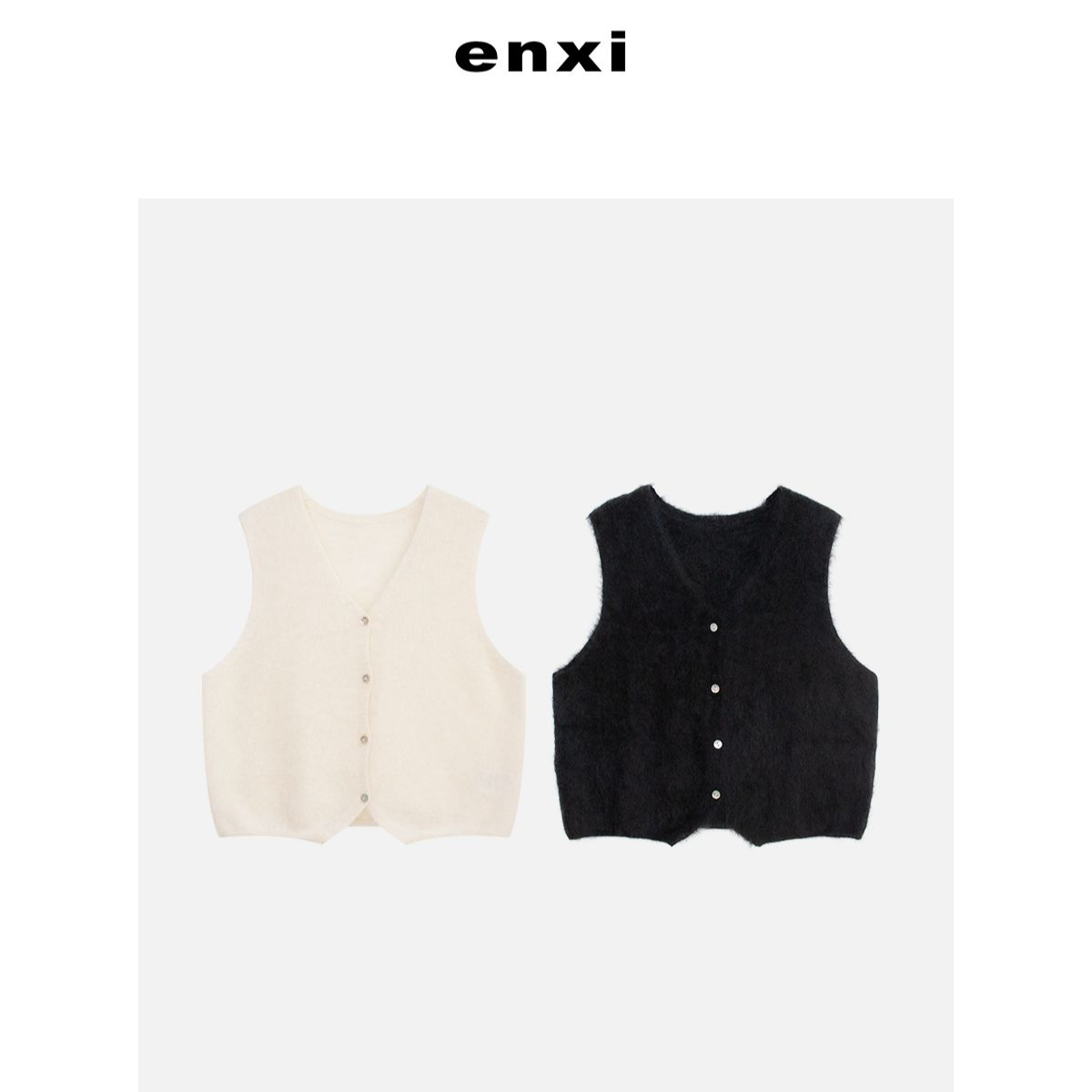 【恩熙】“100%山羊绒” 新款拉毛山羊绒针织无袖马甲背心KF1003119