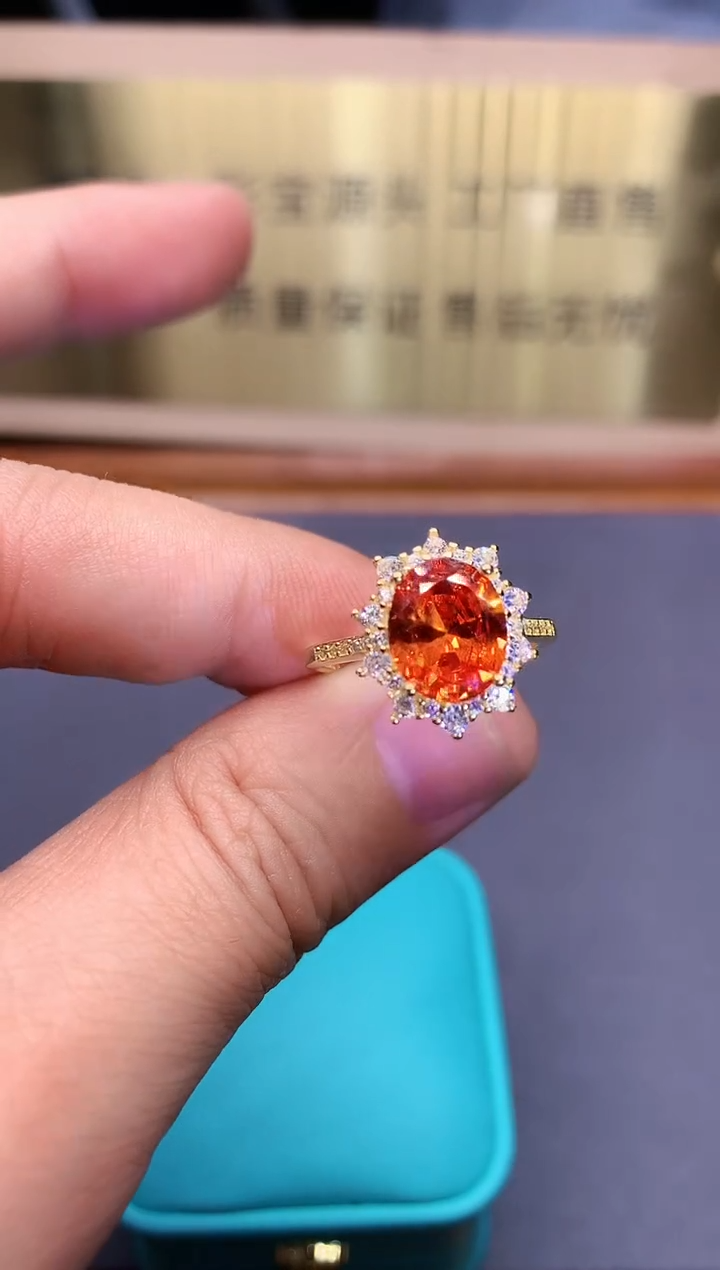 【闪购商品】石榴石（芬达石）戒指银S925镶嵌........