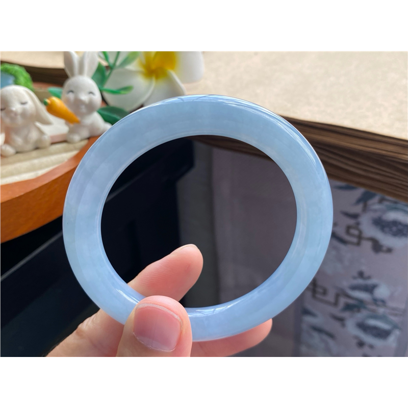 天然翡翠手镯01.02批冰蓝果冻圆条12578号55.7-9.8-9.6 超少见稀