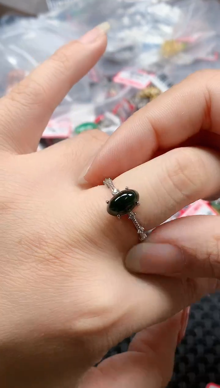 银S925镶嵌戒指翡翠天然A货缅甸翡翠