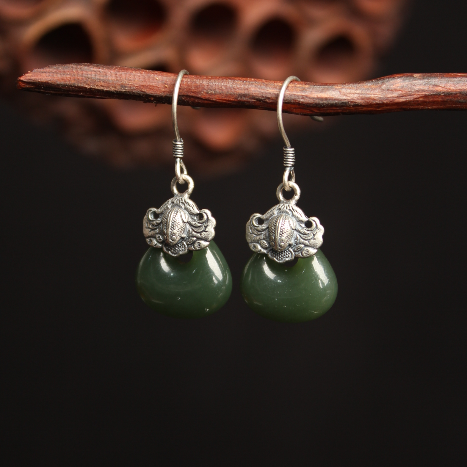 【天然和田玉】【通体S925银】中式国风复古耳坠 耳线 耳钉 耳环 耳饰