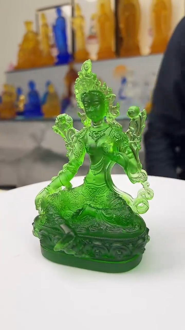 琉璃古法琉璃绿度母五寸