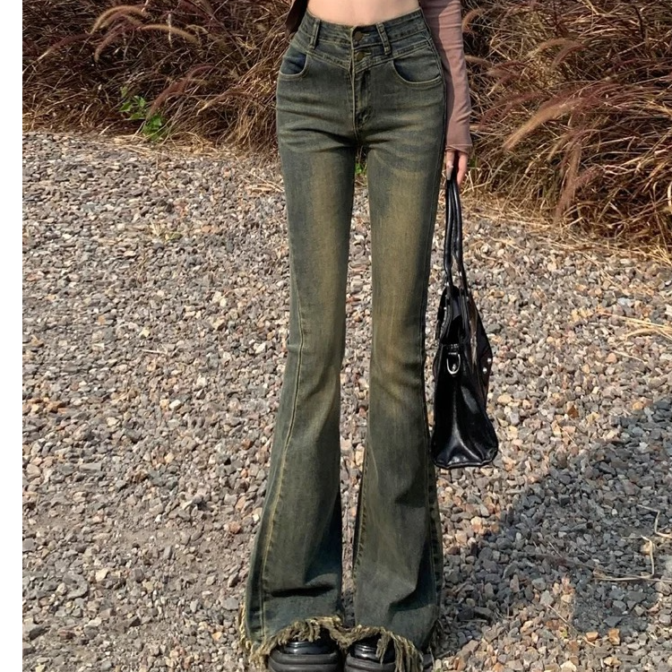 【编号201-400】秋冬新款显高显瘦显腿长牛仔微喇长裤