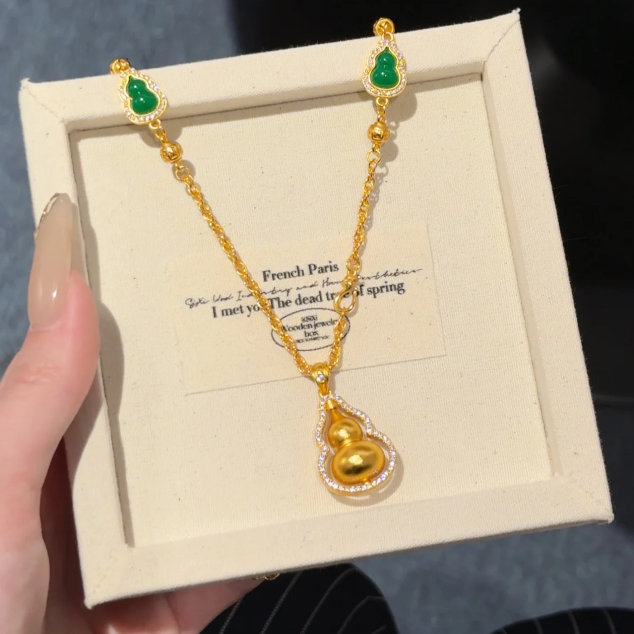 铜合金合成锆石项链 国潮转动葫芦吊坠项链新中式国潮风葫芦套链