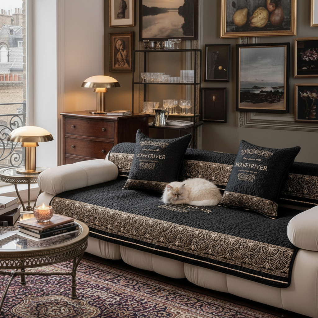 【圣丹尼】黑金风格欧式轻奢沙发垫四季通用耐脏防滑坐垫耐磨防猫