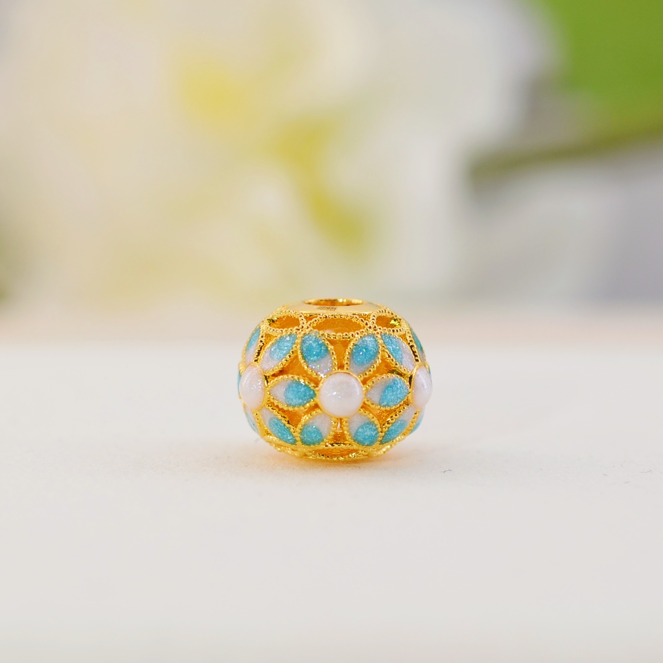 【芷伊】999足金卡11蓝白花珠11.4mm孔径3.7mm