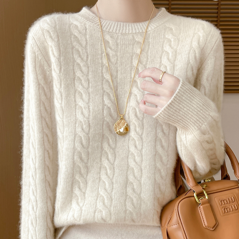 100纯羊毛麻花圆领长袖加厚羊毛衫D333