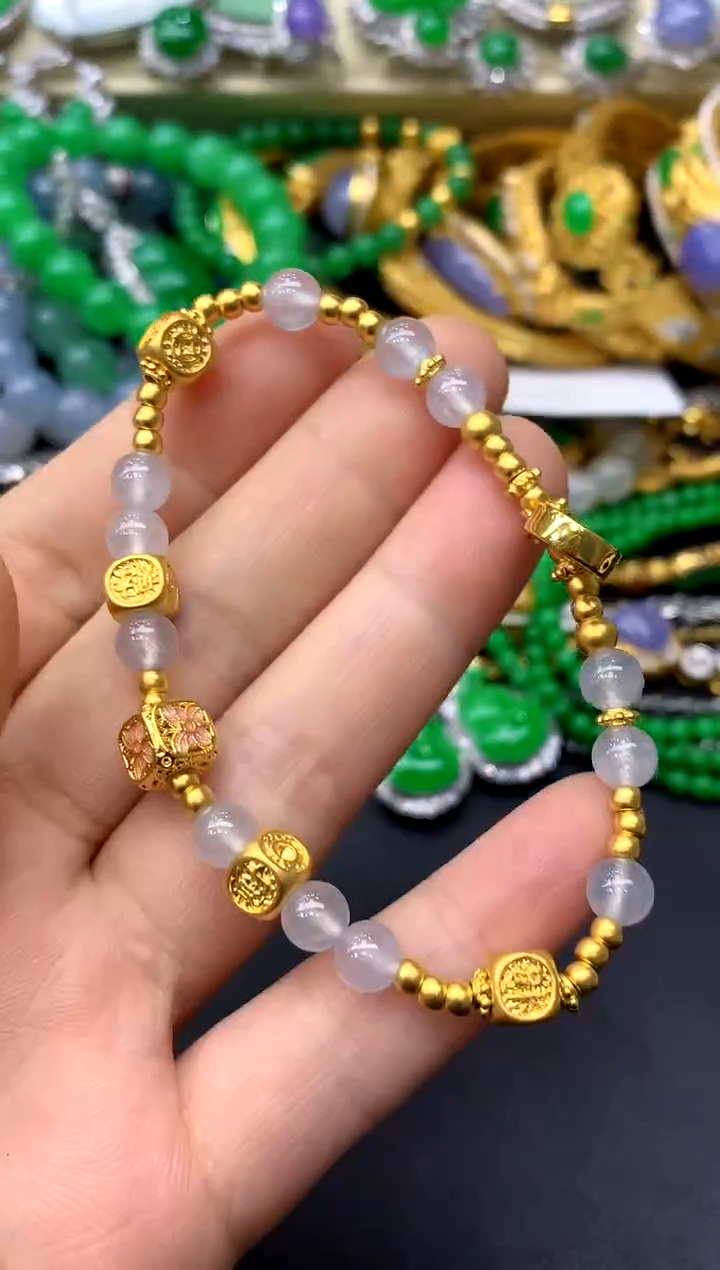 足金镶嵌手串翡翠369-中国好珍宝