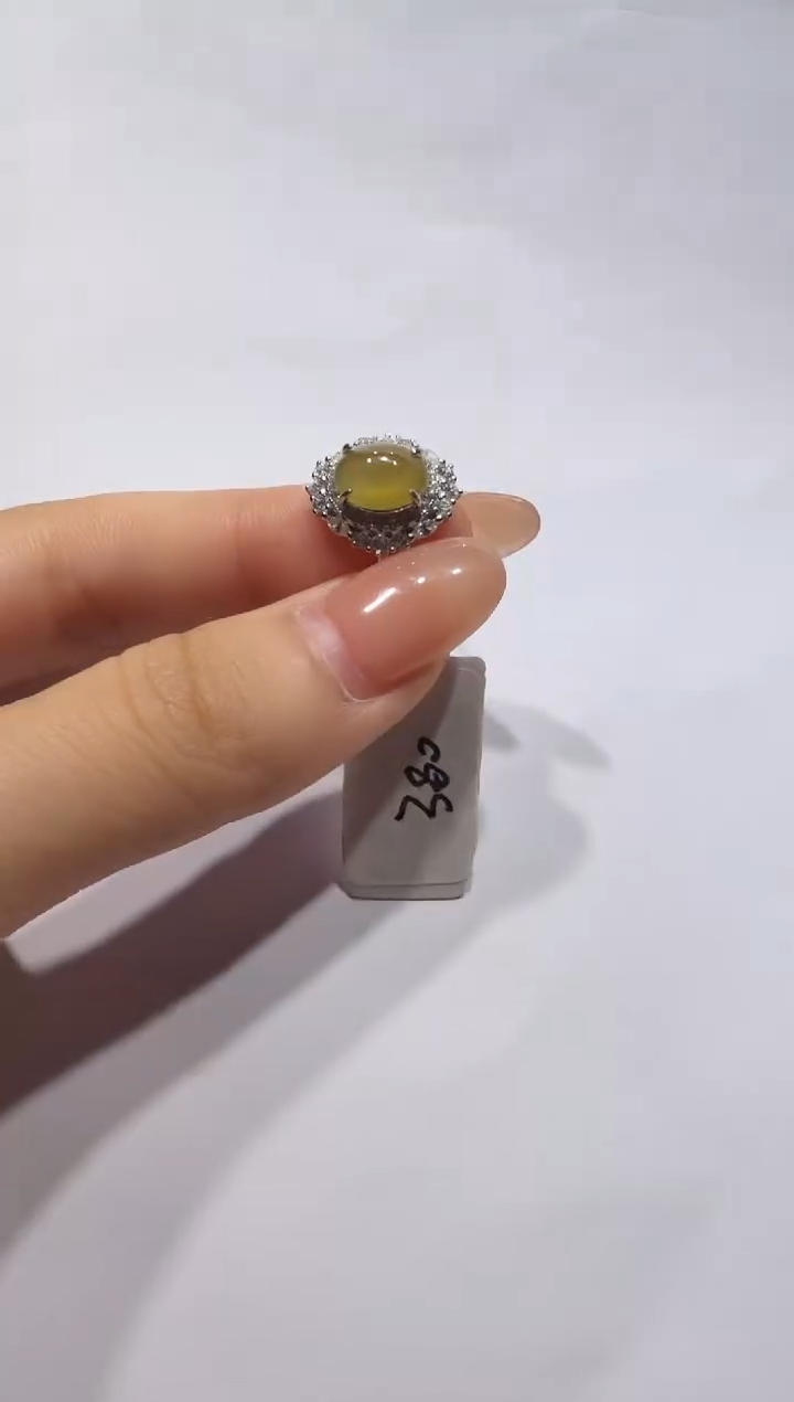 银S925镶嵌戒指翡翠925银镶缅甸A货翡翠戒指
