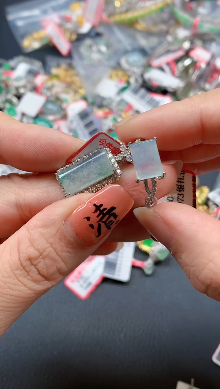 银S925镶嵌戒指翡翠天然A货缅甸翡翠