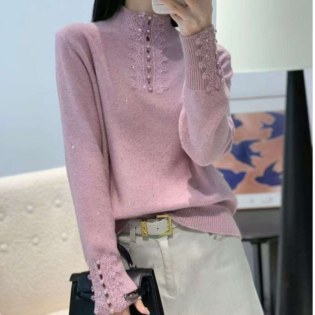 【珍珠扣密熊】-细闪亮片时尚百搭毛衣