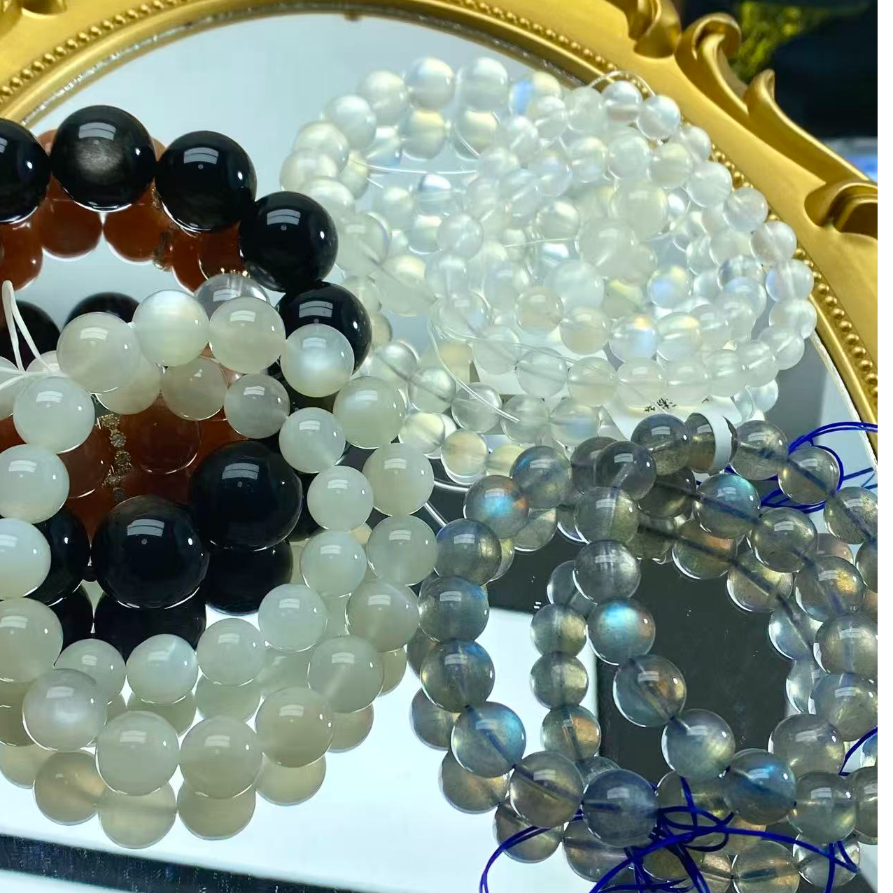 拉长石 灰月光白橙月光蓝月光 银耀石多样性发一 直接拍的发单珠