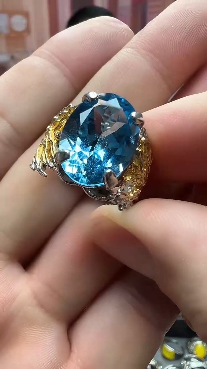 【闪购商品】托帕石戒指银S925镶嵌彩宝戒指