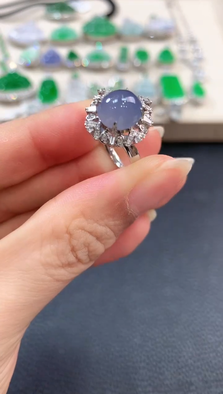 【闪购商品】翡翠戒指18K金镶嵌b73  有色差   