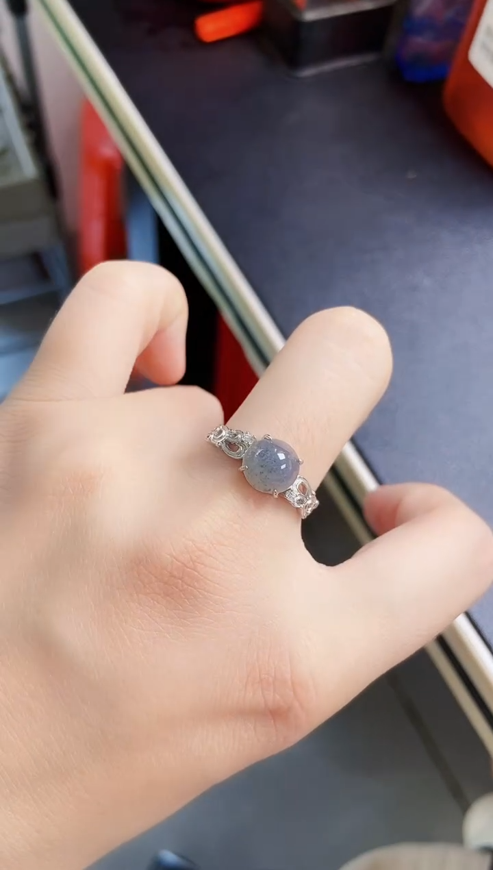 翡翠戒指银S925镶嵌46456