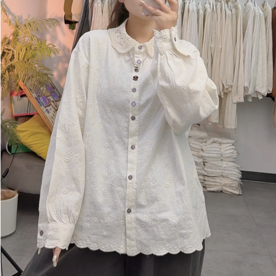 紫罗兰~25秋冬磨毛加厚韩系宽松大版百搭碎花可爱减龄衬衫内搭女
