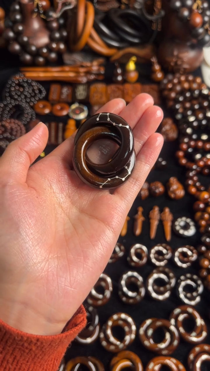 枣木雷击枣木玉化镶银六七星乾坤圈2.5