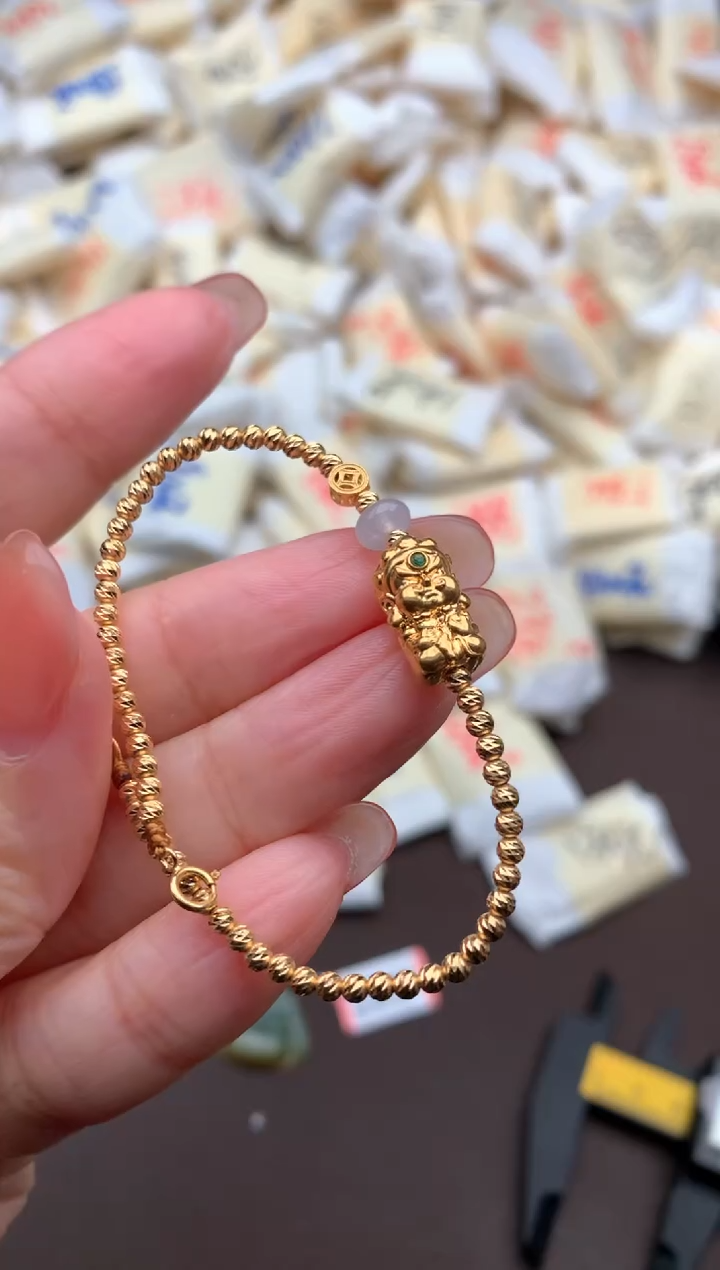 【闪购商品】翡翠挂件18K金镶嵌黄财神手链