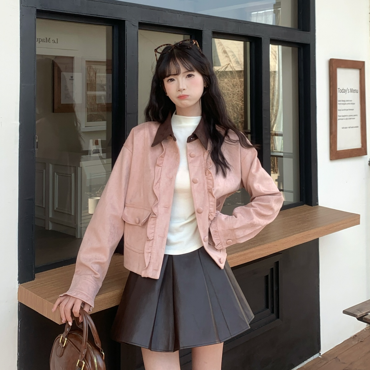 慕兔法式甜美独特设计感花边长袖外套女2025秋新款小个子短款上衣