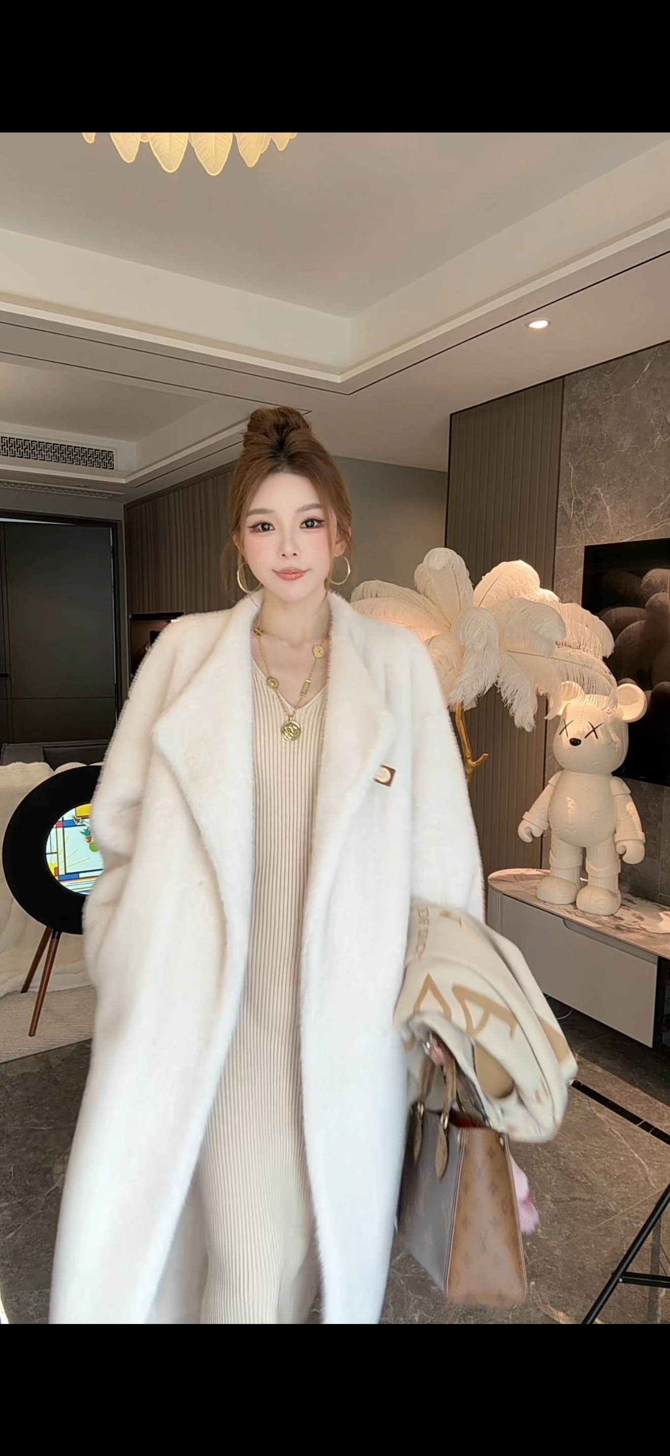 百搭冬季秋冬女长袖保暖轻奢翻领慵懒风 88135
