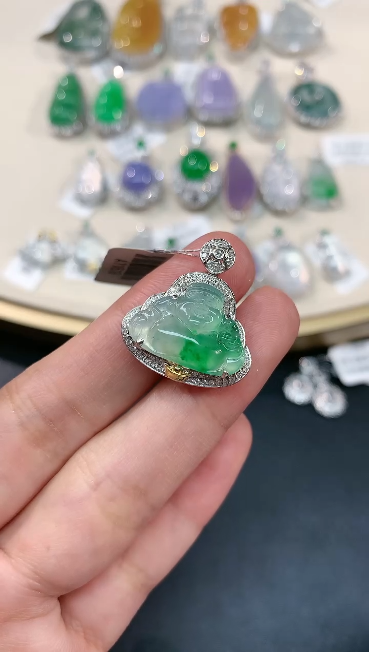 【闪购商品】翡翠吊坠(不含链)18K金镶嵌A12|6980